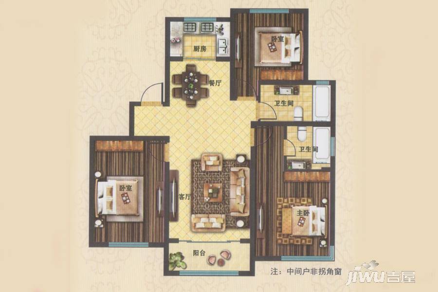 群邦新天地3室2厅2卫127㎡户型图