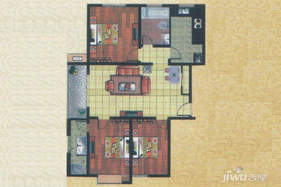 宜辉现代城3室2厅2卫139.8㎡户型图