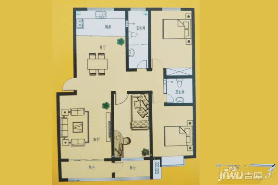 吉祥福海豪庭3室2厅1卫120㎡户型图