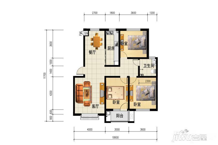 三友鼎盛园3室2厅1卫118㎡户型图