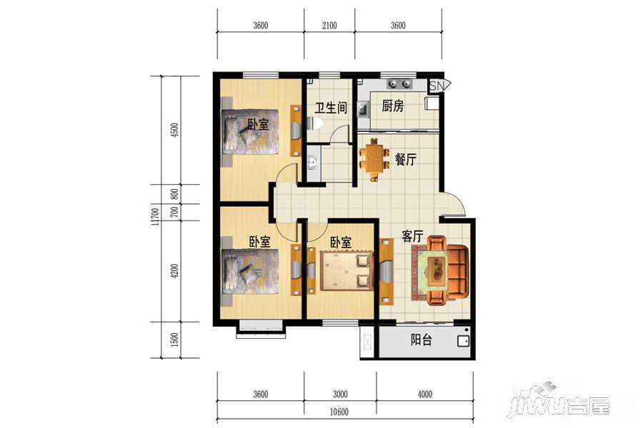 三友鼎盛园3室2厅1卫121㎡户型图