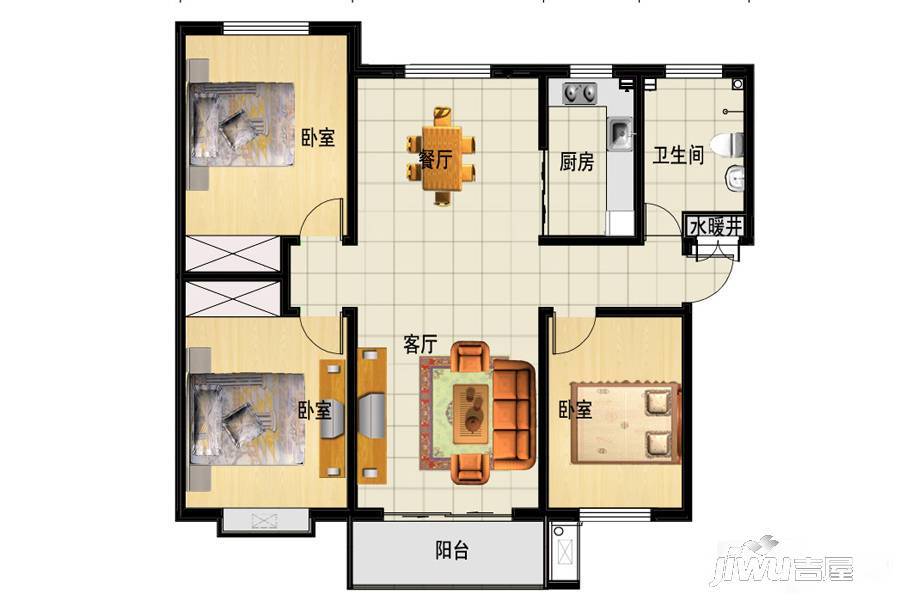 三友鼎盛园3室2厅1卫127㎡户型图