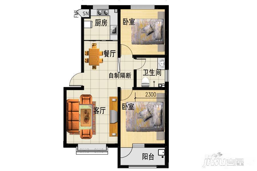 三友鼎盛园2室2厅1卫85㎡户型图