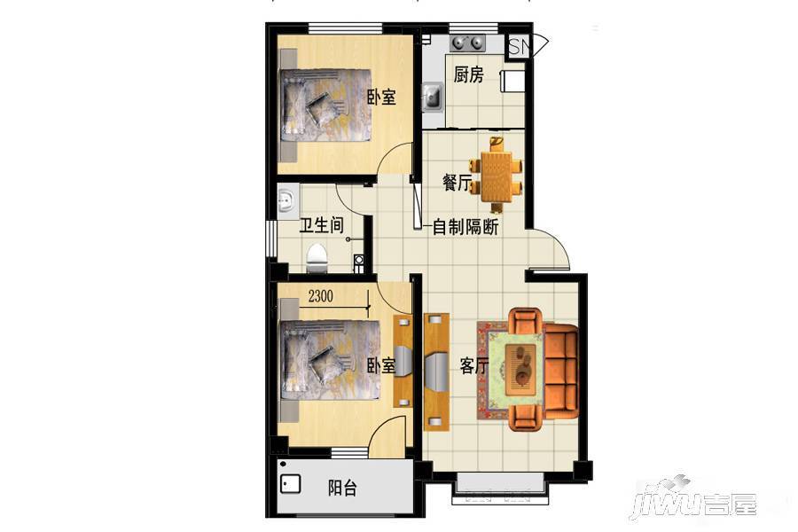 三友鼎盛园2室2厅1卫87㎡户型图