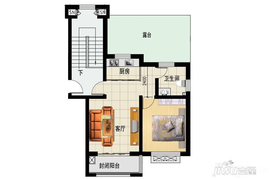 三友鼎盛园1室1厅1卫63㎡户型图