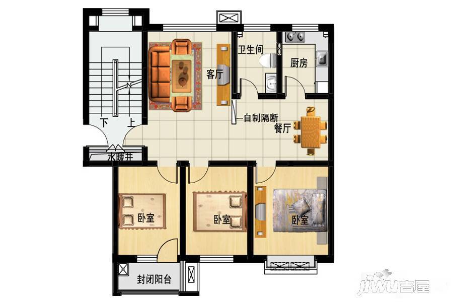 三友鼎盛园3室2厅1卫111㎡户型图