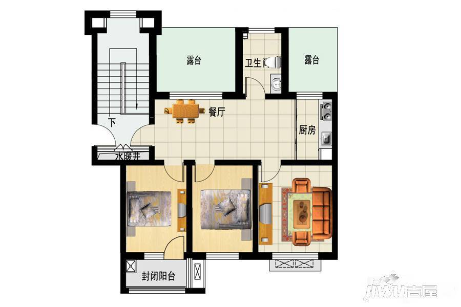 三友鼎盛园2室2厅1卫87㎡户型图