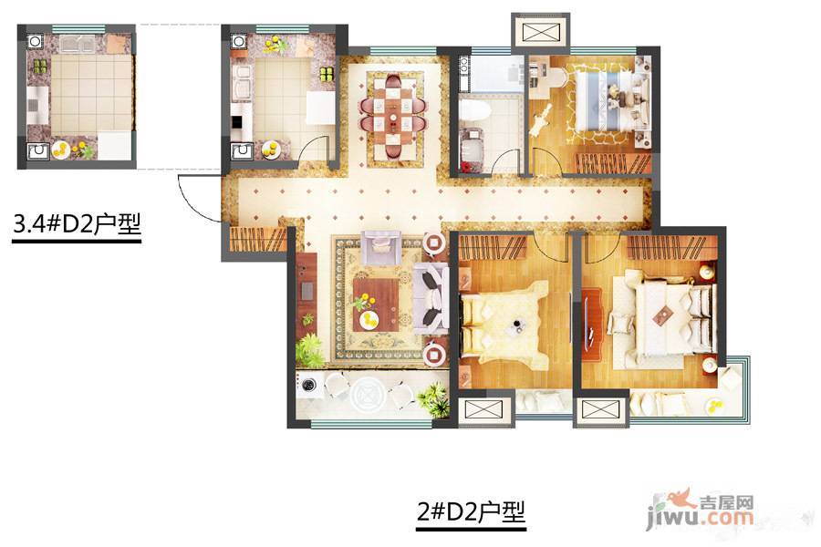 中海大观天下3室2厅1卫107㎡户型图