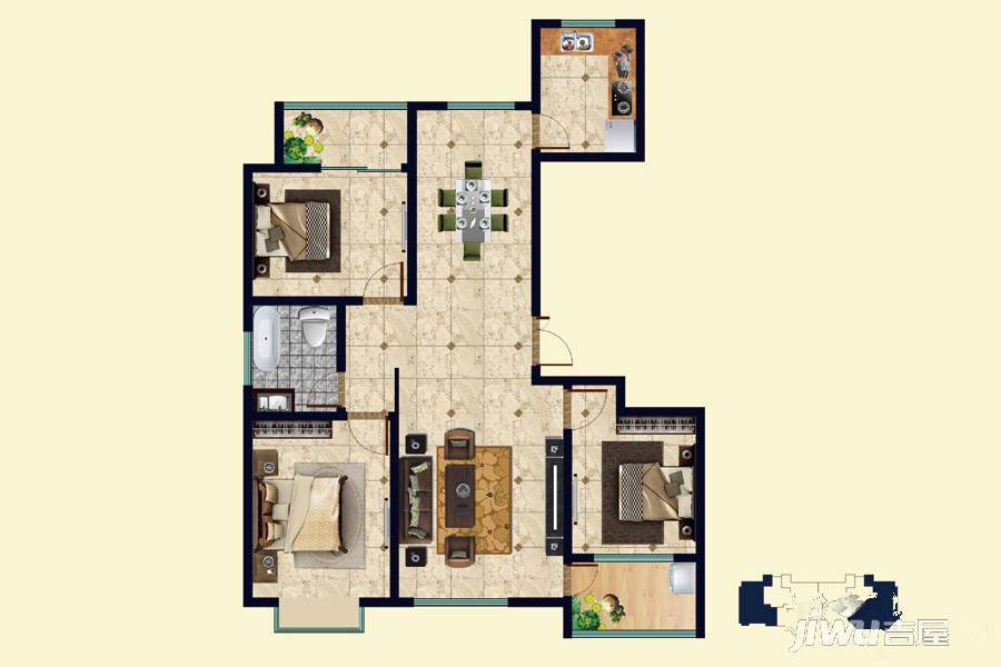 昌乐中心城3室2厅1卫129㎡户型图