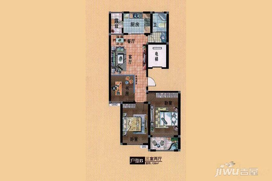 清馨园3室2厅1卫108㎡户型图