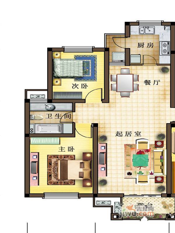 香醍湾2室2厅1卫92.4㎡户型图