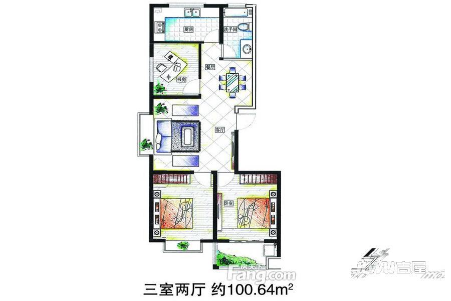 西虞天成3室2厅1卫100.6㎡户型图