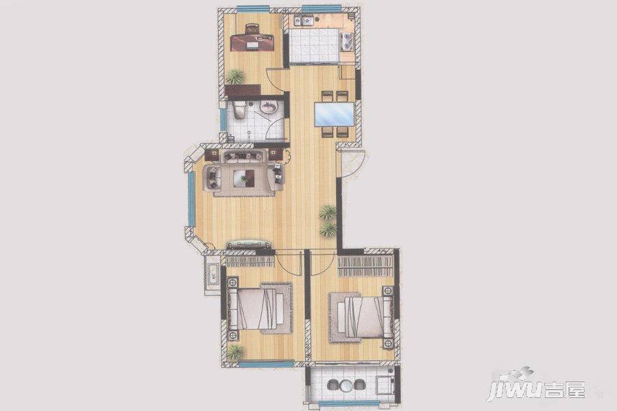 盛华名园3室2厅1卫101㎡户型图