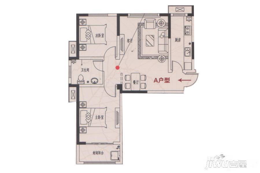 三友翡翠城2室2厅1卫90㎡户型图