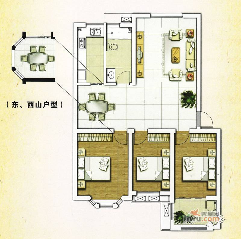 鲁发名城3室2厅1卫119㎡户型图