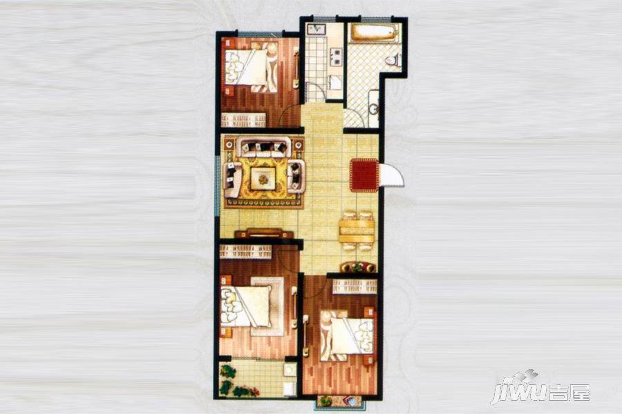 书香铭郡3室2厅1卫121.4㎡户型图