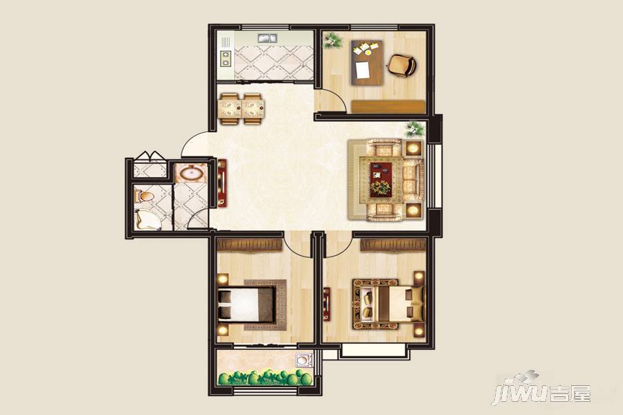 信诚龙锦园3室2厅1卫100.9㎡户型图