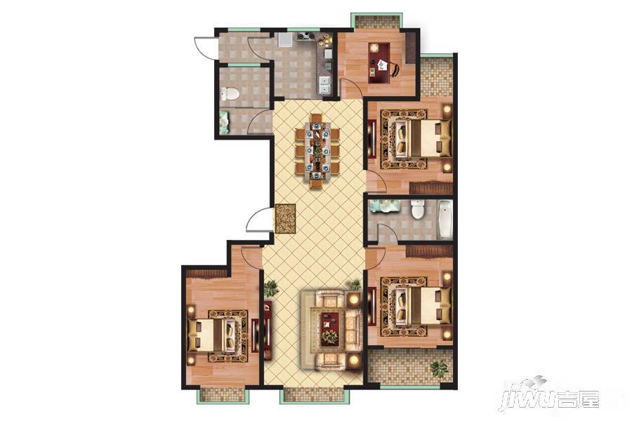 紫瑞园4室2厅2卫164.8㎡户型图