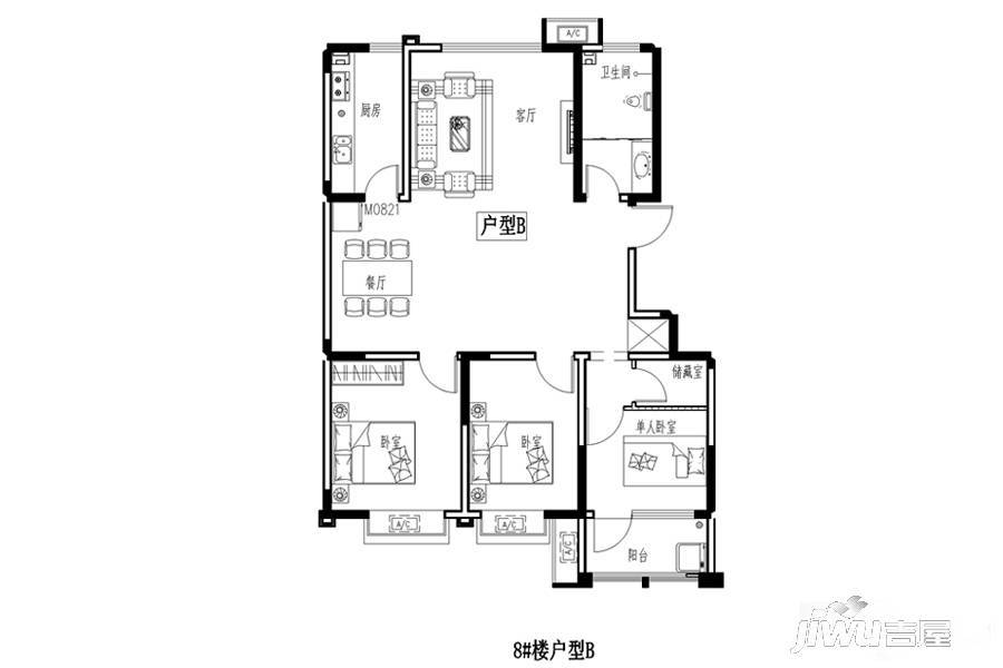 华都颐年园3室2厅1卫117㎡户型图