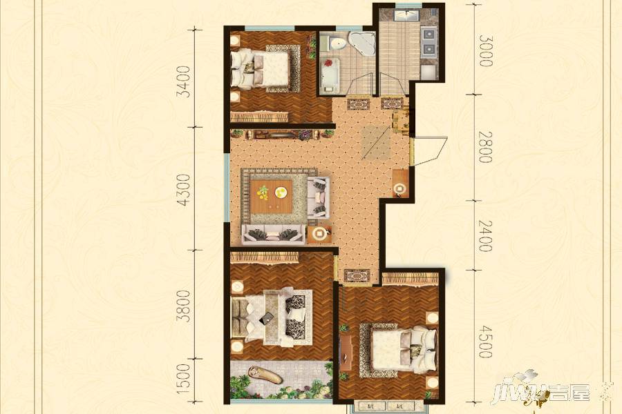 恒信巴塞小镇3室2厅1卫98.7㎡户型图