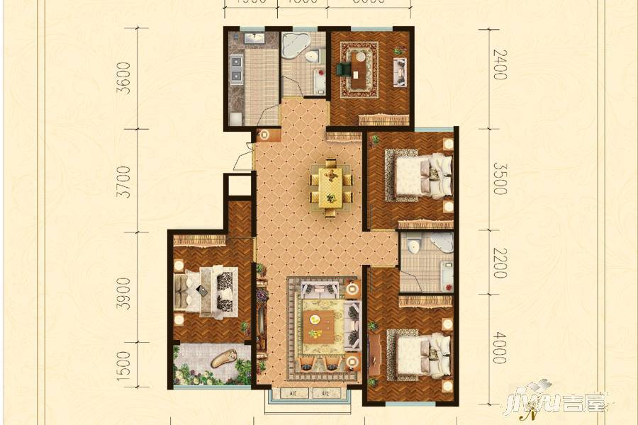 恒信巴塞小镇4室2厅2卫129.3㎡户型图