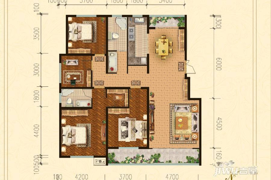 恒信巴塞小镇4室2厅2卫172.7㎡户型图