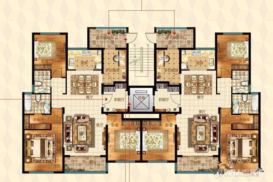 亚特尔理想城4室2厅2卫134㎡户型图