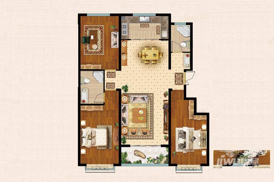 恒信向阳府3室2厅2卫127.1㎡户型图