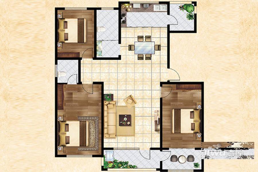 优胜美地3室2厅2卫155㎡户型图