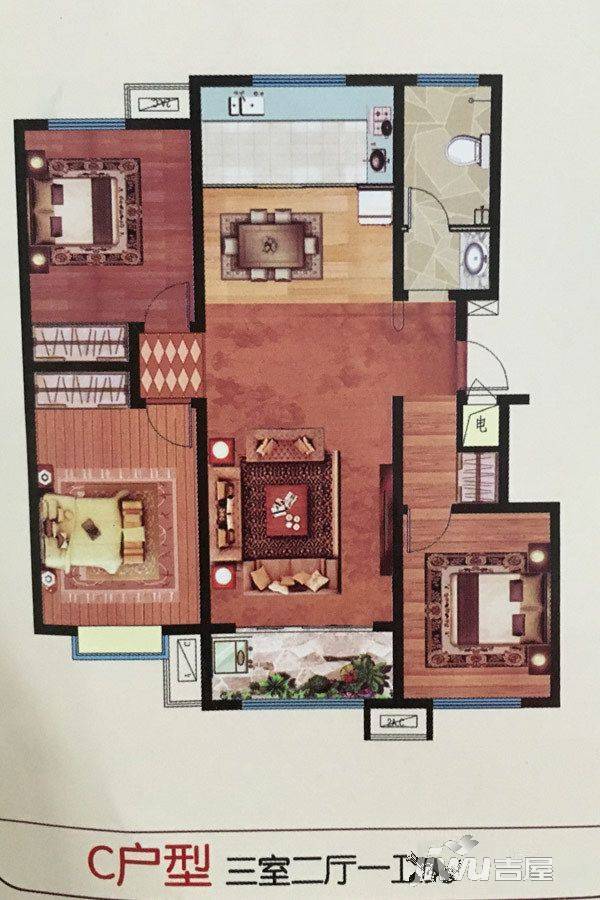 赵疃家园3室2厅1卫126㎡户型图