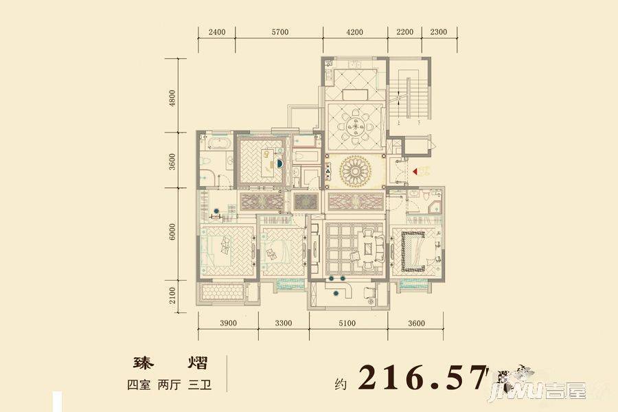 平阔台4室2厅3卫216.6㎡户型图