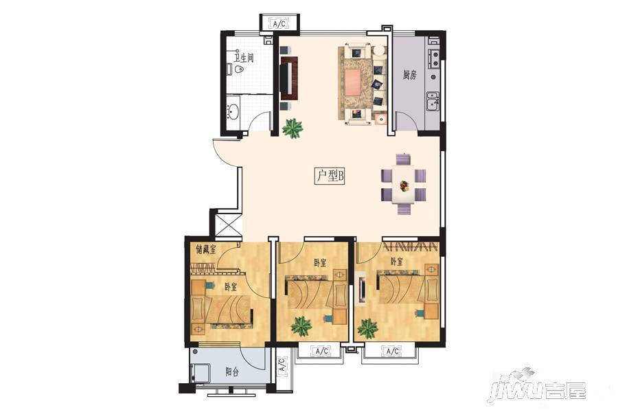 华都颐年园3室2厅1卫117㎡户型图