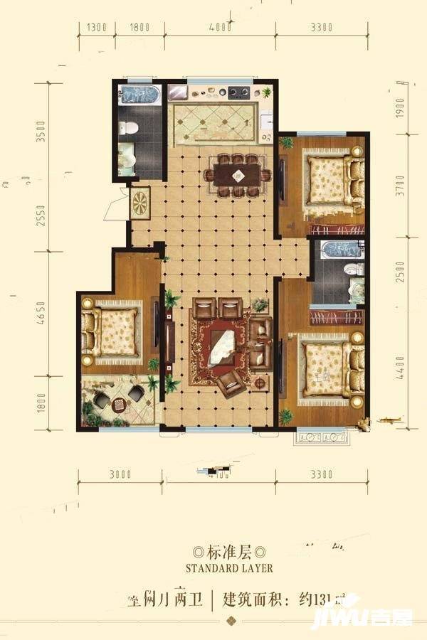 恒信学府3室2厅2卫121㎡户型图