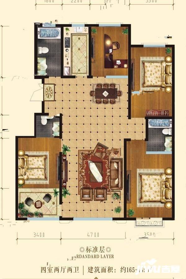 恒信学府4室2厅2卫163㎡户型图