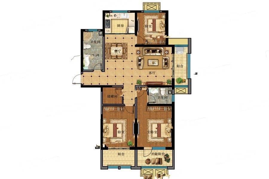 海安在水一方3室2厅2卫133㎡户型图