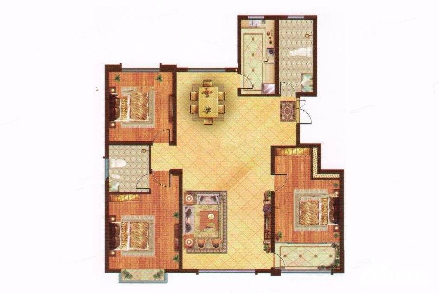 恒信玫瑰公馆3室2厅2卫134㎡户型图