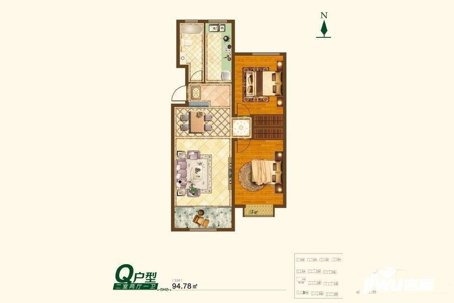 三友翡翠城2室2厅1卫94.8㎡户型图