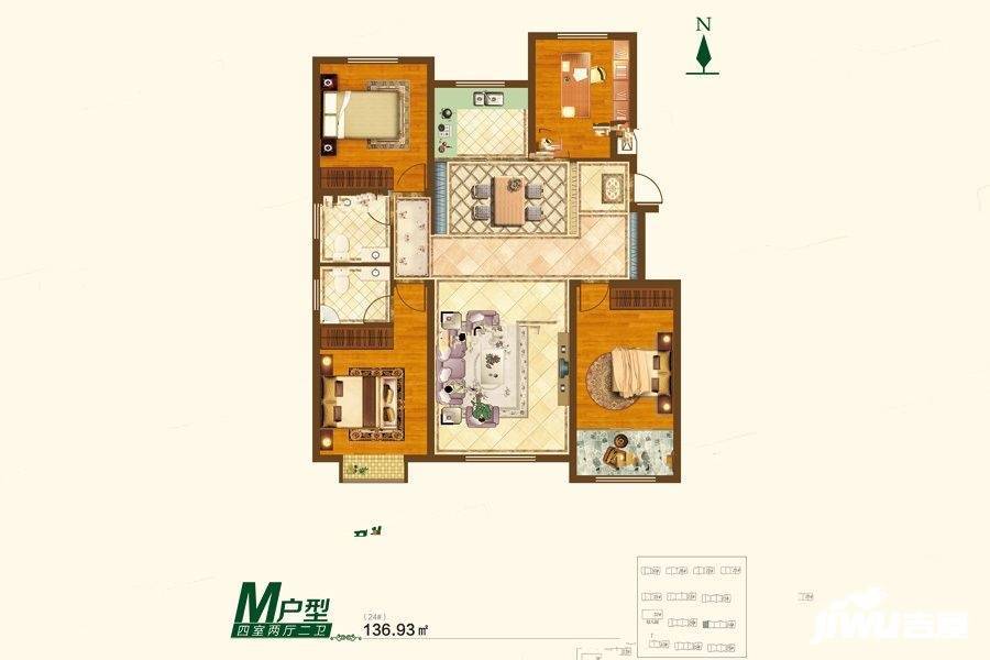 三友翡翠城4室2厅2卫136.9㎡户型图