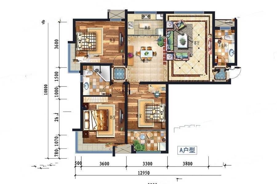 新瑞都广场3室2厅2卫140㎡户型图