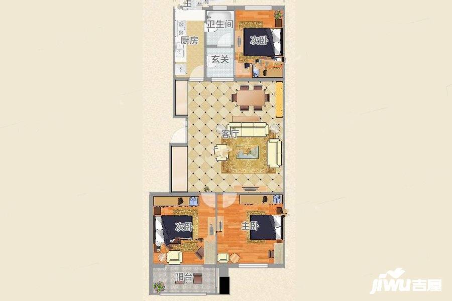 金都世家3室2厅1卫111㎡户型图