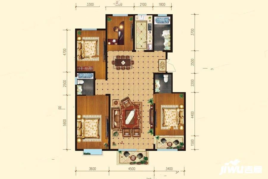 恒信学府4室2厅3卫169㎡户型图