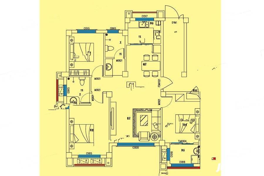 世纪海王3室2厅2卫104㎡户型图