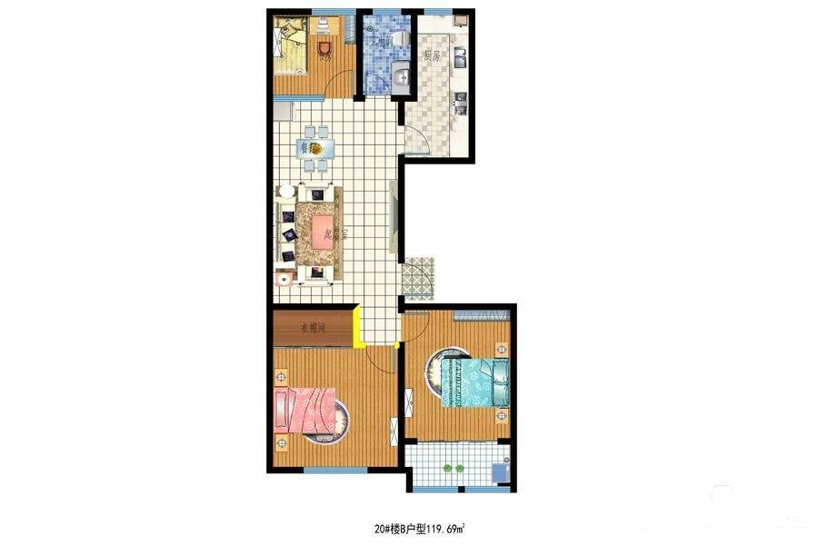 金都世家3室2厅1卫119.7㎡户型图