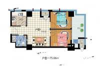 金都世家2室1厅1卫75.1㎡户型图