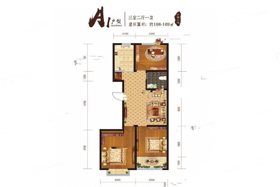 恒信巴塞小镇3室2厅1卫109㎡户型图