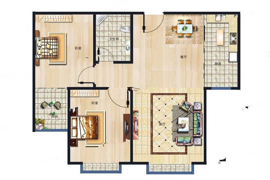 新瑞都广场2室2厅1卫98㎡户型图