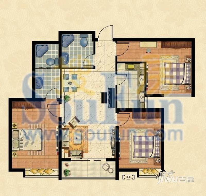 伟业中华御苑3室2厅2卫122㎡户型图