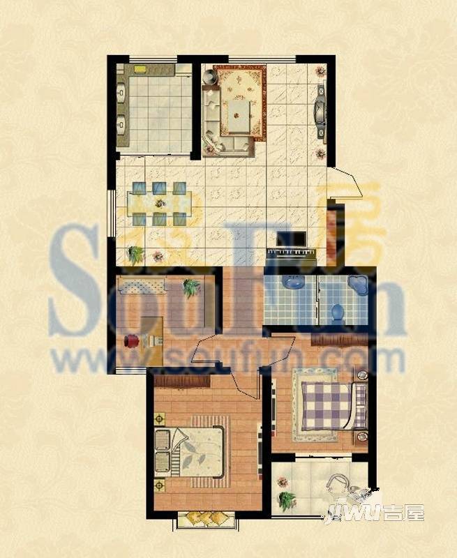 伟业中华御苑3室2厅1卫120㎡户型图