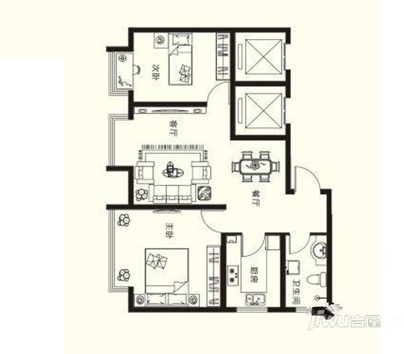 阿尔卡迪亚五期2室2厅1卫86.2㎡户型图