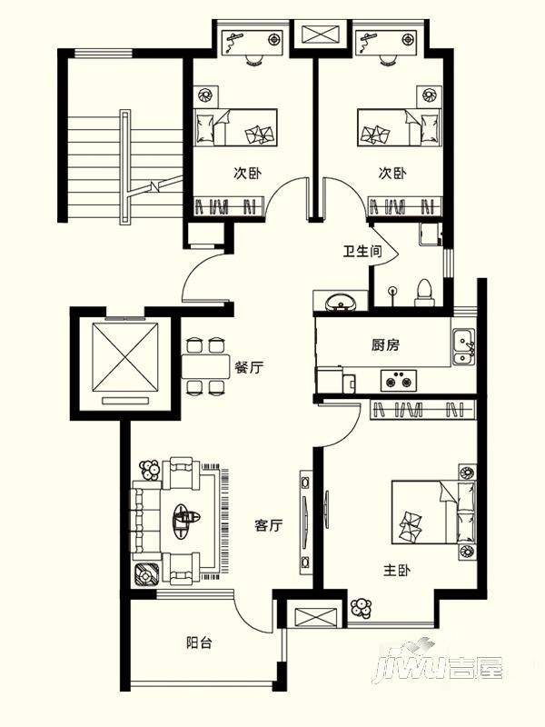 阿尔卡迪亚五期3室2厅1卫88.6㎡户型图